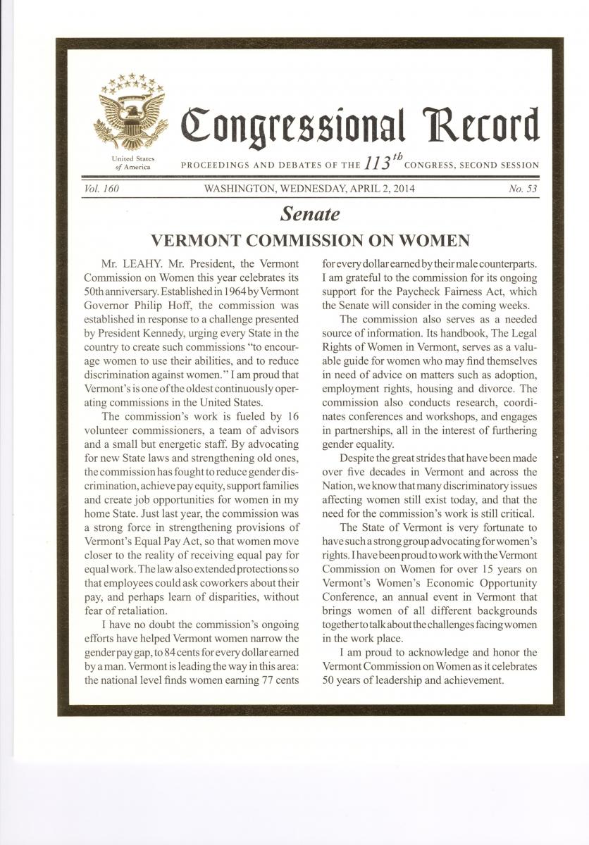 SEn. Leahy's vcw anniversary statement